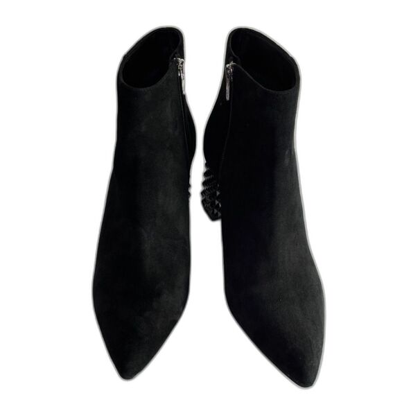 Antonio Melani Stuart Black Suede Zip Embossed Block Heel Booties Boots Womens - Picture 3 of 9